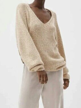 Massimo Dutti Alpaca Blend Oversized Relay Sweater L Metallic Minimalist Boho
